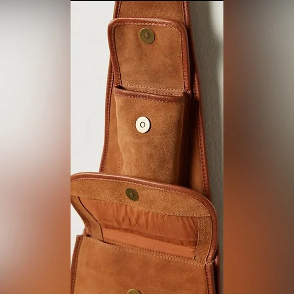 Free People Selena Suede Sling Bag Cognac New Tan Pocket Bag - Picture 4 of 6